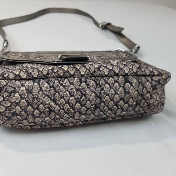 Coach Crossbody Bag Womens Gray Silver Snakeskin Print Leather Trim Flap F20036 - Picture 4 of 13